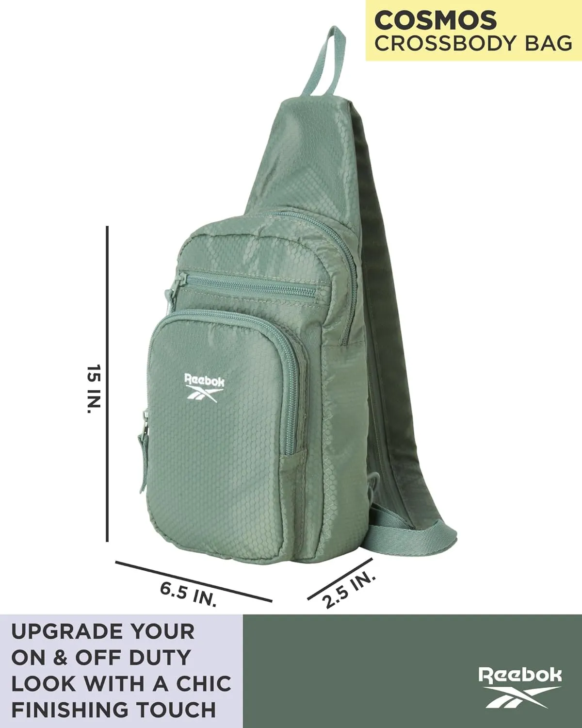 Reebok Unisex Crossbody Bag - Compact Sling Crossbody Bags for Women and Men with Convertible Strap for Gym and Travel, Size One Size, Cosmos Green