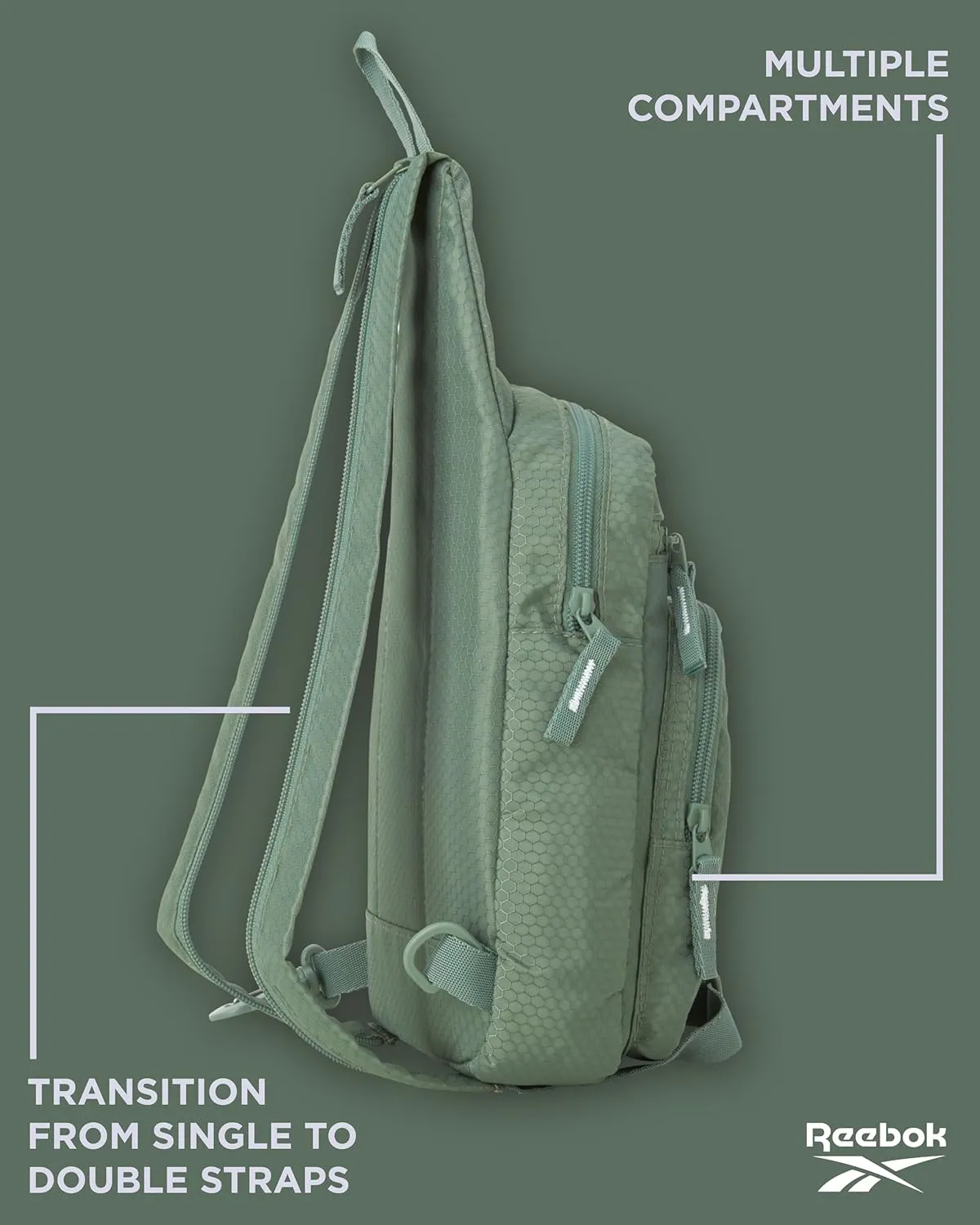 Reebok Unisex Crossbody Bag - Compact Sling Crossbody Bags for Women and Men with Convertible Strap for Gym and Travel, Size One Size, Cosmos Green