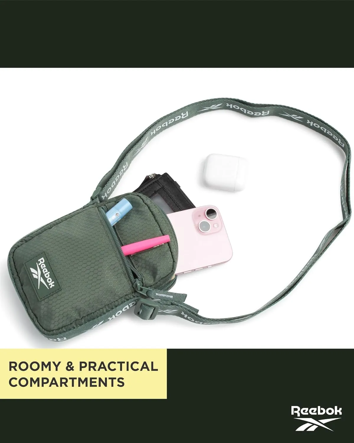 Reebok Womens Crossbody Bag - Lightweight Small Crossbody Bags for Women, Compact Casual Sling Shoulder Bag for Everyday Use