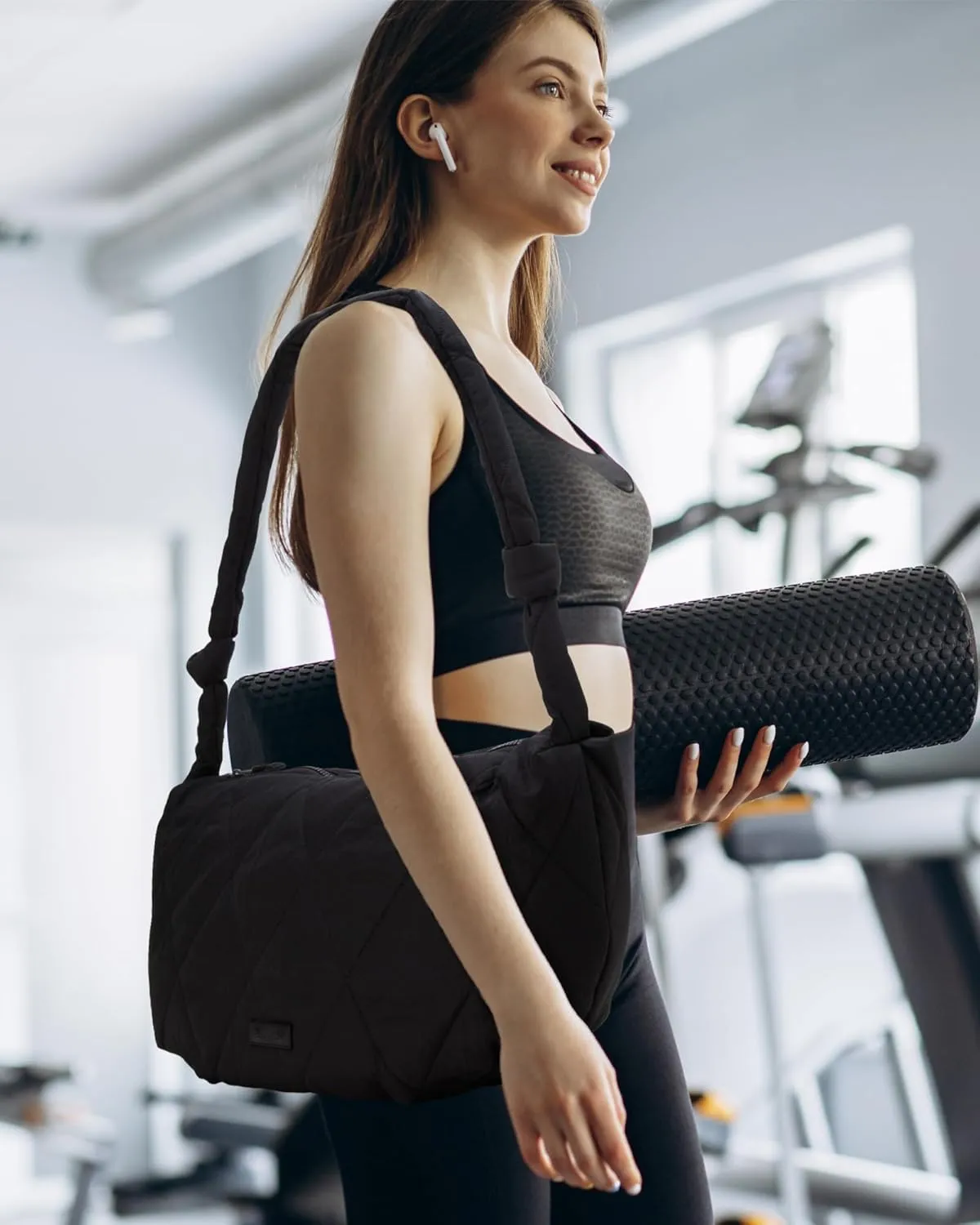 Reebok Womens Crossbody Bag - Oversized Quilted Puffer Tote Bag for Women, Large Shoulder Purse for Gym Travel & Everyday Use