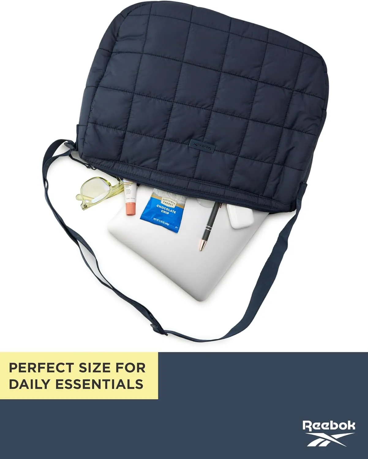 Reebok Womens Crossbody Bag - Oversized Quilted Puffer Tote Bag for Women, Large Shoulder Purse for Gym Travel & Everyday Use