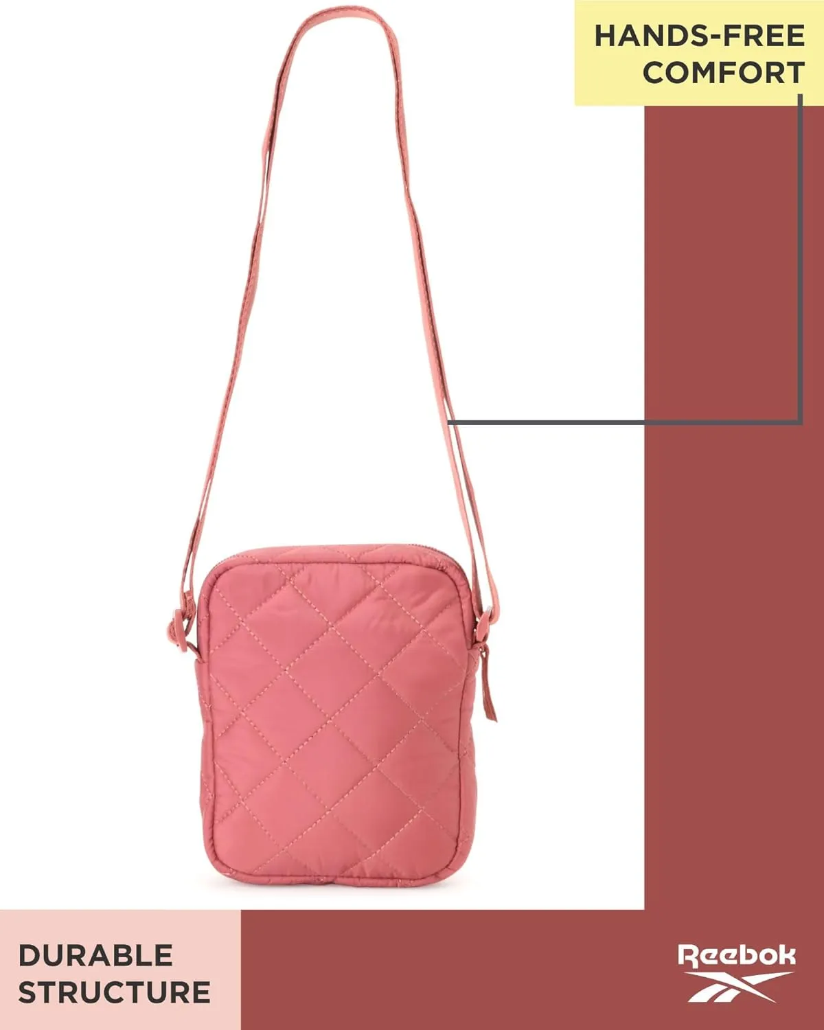 Reebok Womens Crossbody Bags - Lightweight Sling Cell Phone Purse, Quilted Small Crossbody Bags Women