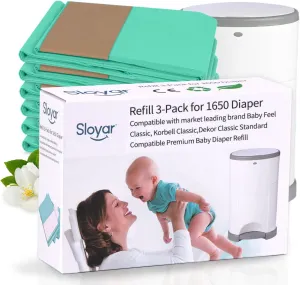 Refill Diaper Pail Bags - 3 Pack for 1650 Diapers, Talcum Powder Scent, Compatible with DEKOR Classic Trash Can, Extra Thick for Leak Protection