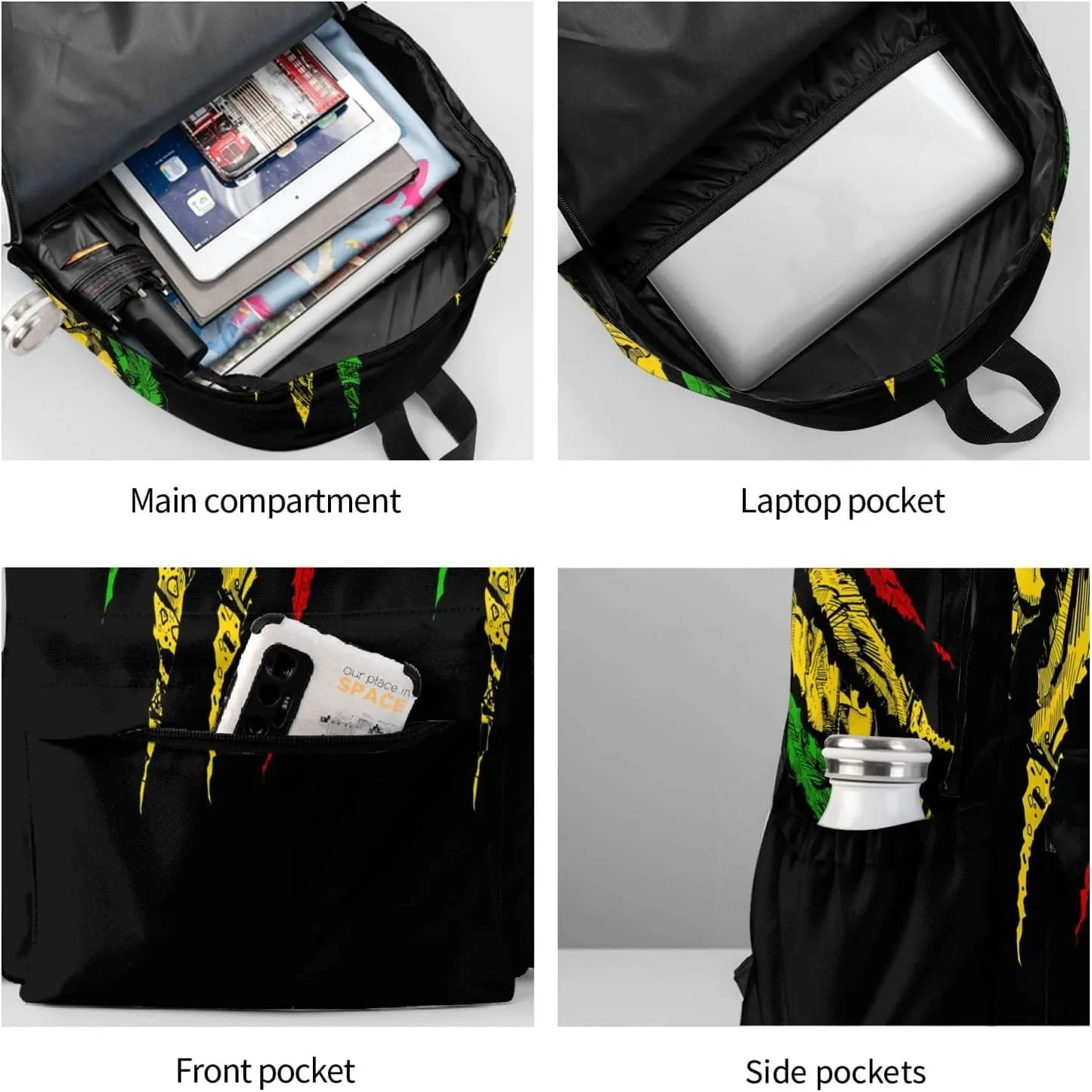 Reggae Lion Jamaica Flag Laptop Backpack Work Travel Backpacks Business Rucksack Casual Outdoor Daypack with Adjustable Strap Bags for Sports Office Gym Hiking