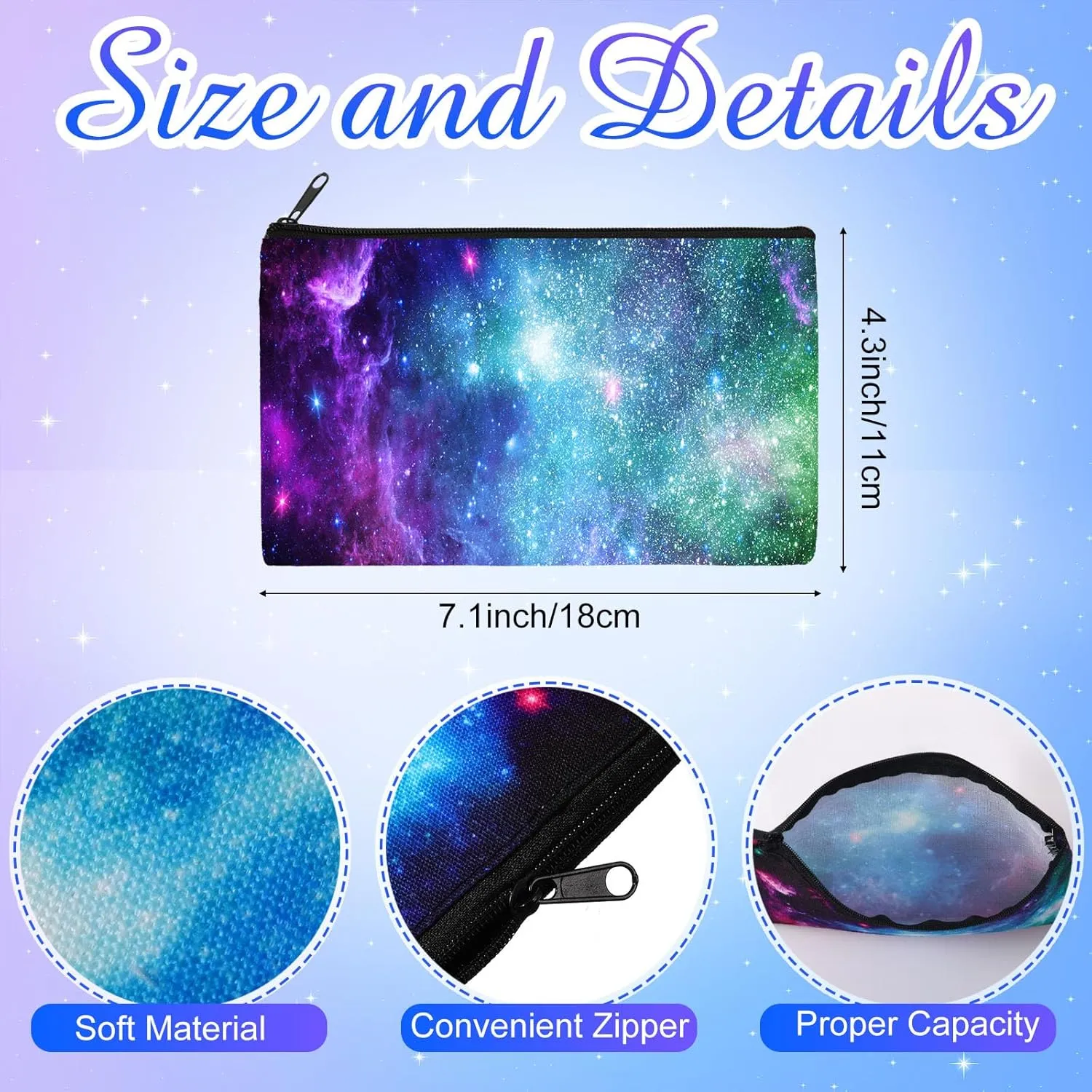 Reginary 20 Pieces Cosmetic Bag for Women, Roomy Makeup Bags with Zipper Toiletry Bag Pouch Travel Packing Accessory Organizer Gifts, 7 x 4.3 Inches (Starry Sky)