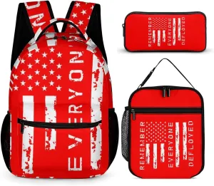 Remember Everyone Deployed Military Funny Backpack Set Lunch Bag Pencil Case Bag 3 in 1 for Men Women Travel Backpacks