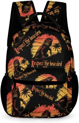 Respect The Bearded Dragon Basic Backpack Fashion Pattern Travel Hiking Shoulder Bag Unisex