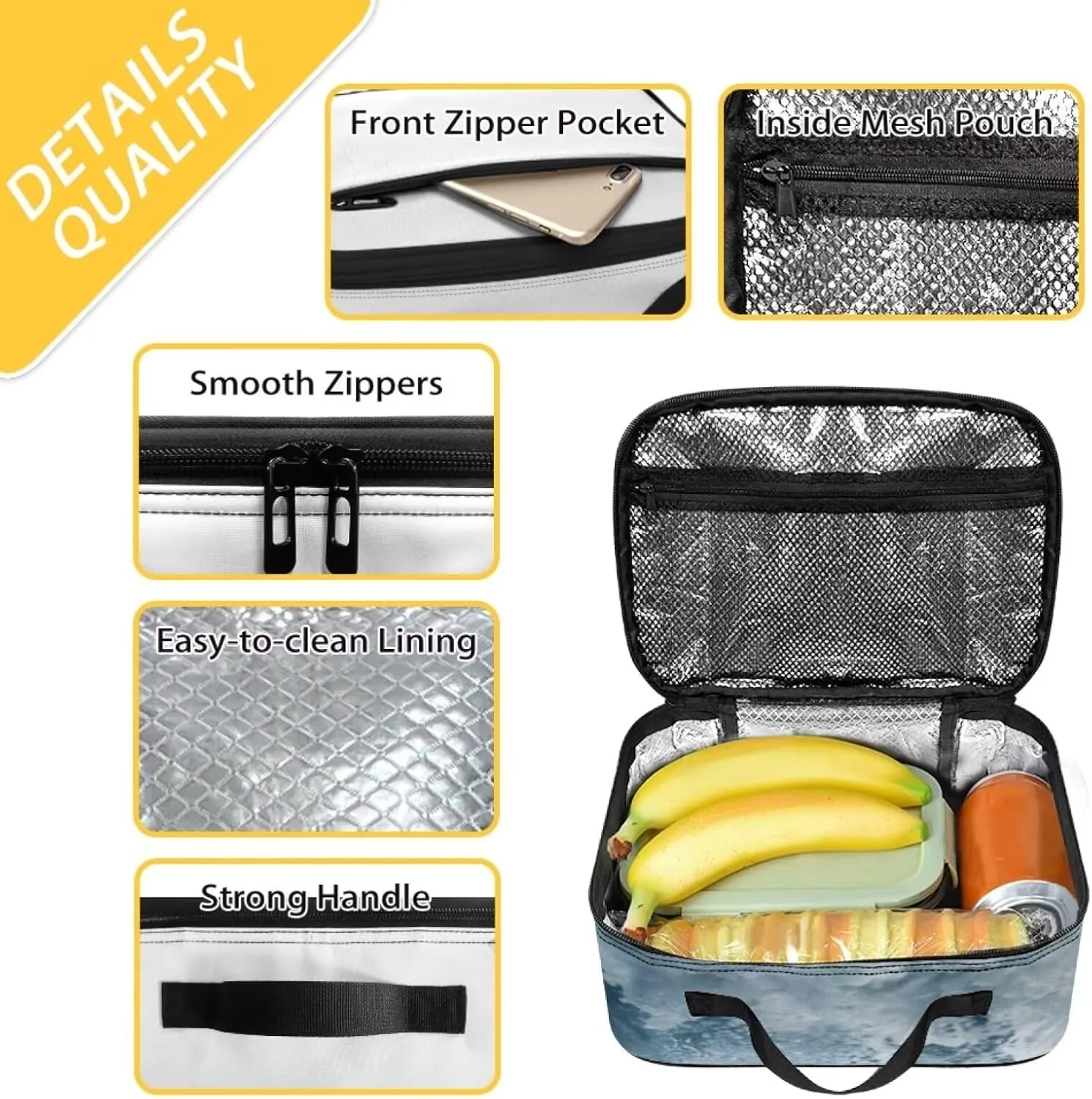 Reusable School Insulated Lunch Bag for Girls Boys Personalized Stormy Sea Angry Gorilla Lunch Box with Pocket Smooth Zipper Soft Snack Food Bag Back To School Thermal Lunch Tote for Kids