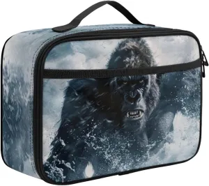 Reusable School Insulated Lunch Bag for Girls Boys Personalized Stormy Sea Angry Gorilla Lunch Box with Pocket Smooth Zipper Soft Snack Food Bag Back To School Thermal Lunch Tote for Kids