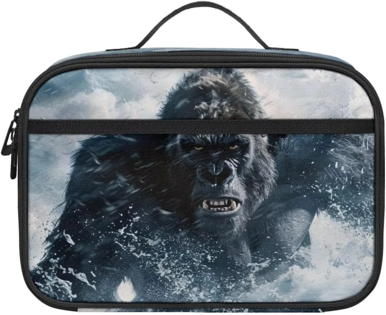 Reusable School Insulated Lunch Bag for Girls Boys Personalized Stormy Sea Angry Gorilla Lunch Box with Pocket Smooth Zipper Soft Snack Food Bag Back To School Thermal Lunch Tote for Kids