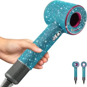 Rhinestones Case for Dyson Hair Dryer Anti-Scratch Shockproof Dust Proof Travel Protective Case Cover for Dyson Hair Dryer (Bling Sky Blue)