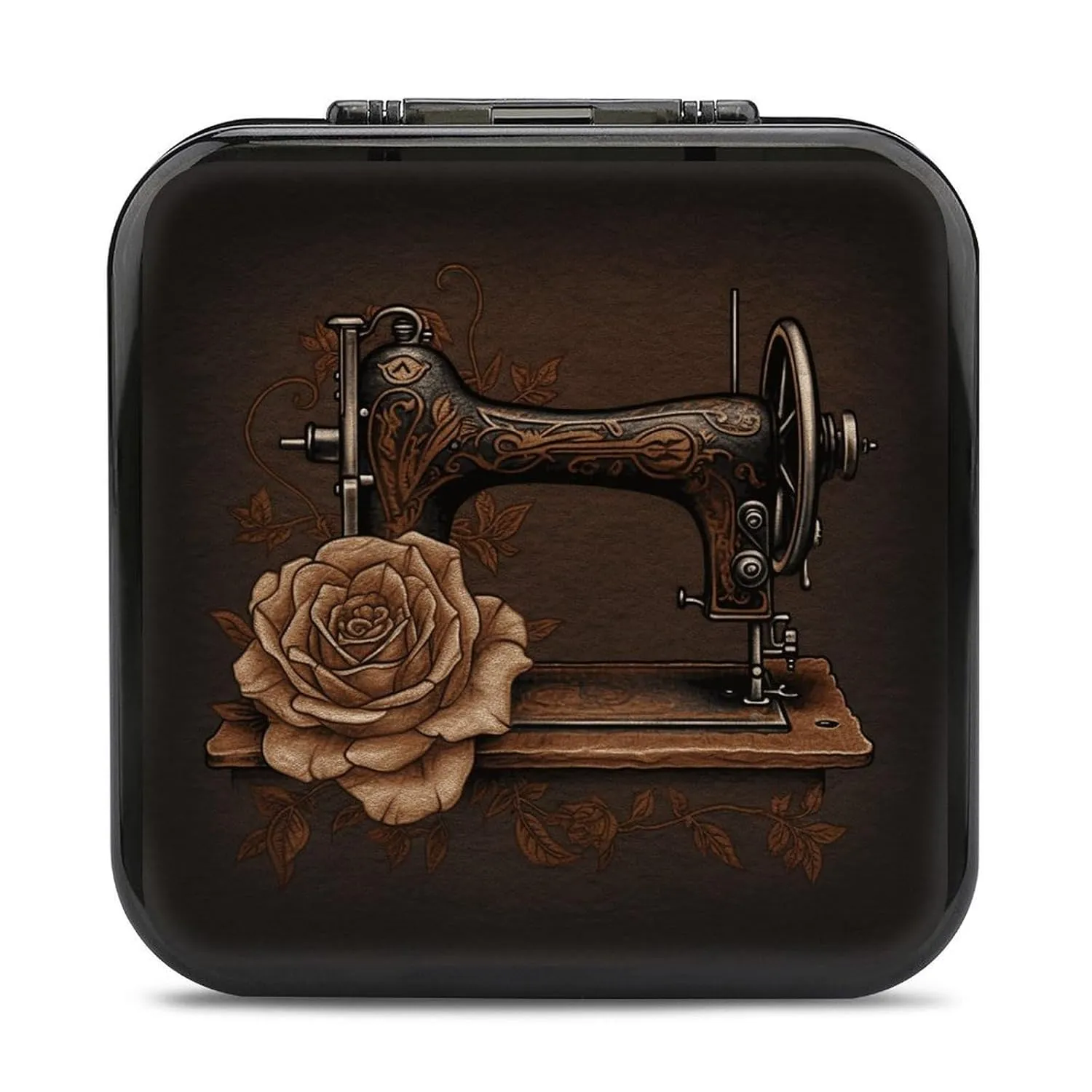 Rose And Sewing Machine Switch Game Case Switch Game Holder Cartridge Case Storage 24 Games & 2 Micro Sd Card Slots, Travel Carry Cases, Portable Games Card Storage, Hard Shell, Buckle Closure