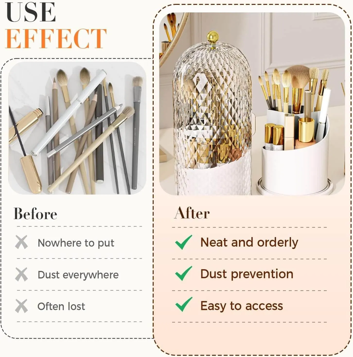 Rotating Bathroom Organizer Toothbrush Holders with Sliding Lid Waterproof Dustproof Makeup Brushes Storage Concealed Vanity Covered Brush Holder 360° Space-Saving Design (A03)
