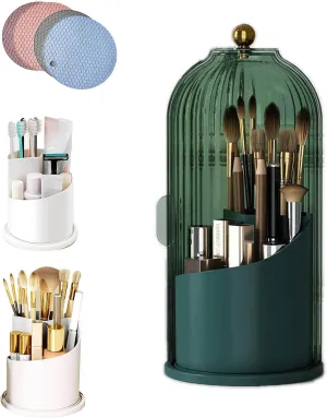 Rotating Bathroom Organizer Toothbrush Holders with Sliding Lid Waterproof Dustproof Makeup Brushes Storage Concealed Vanity Covered Brush Holder 360° Space-Saving Design (A03)