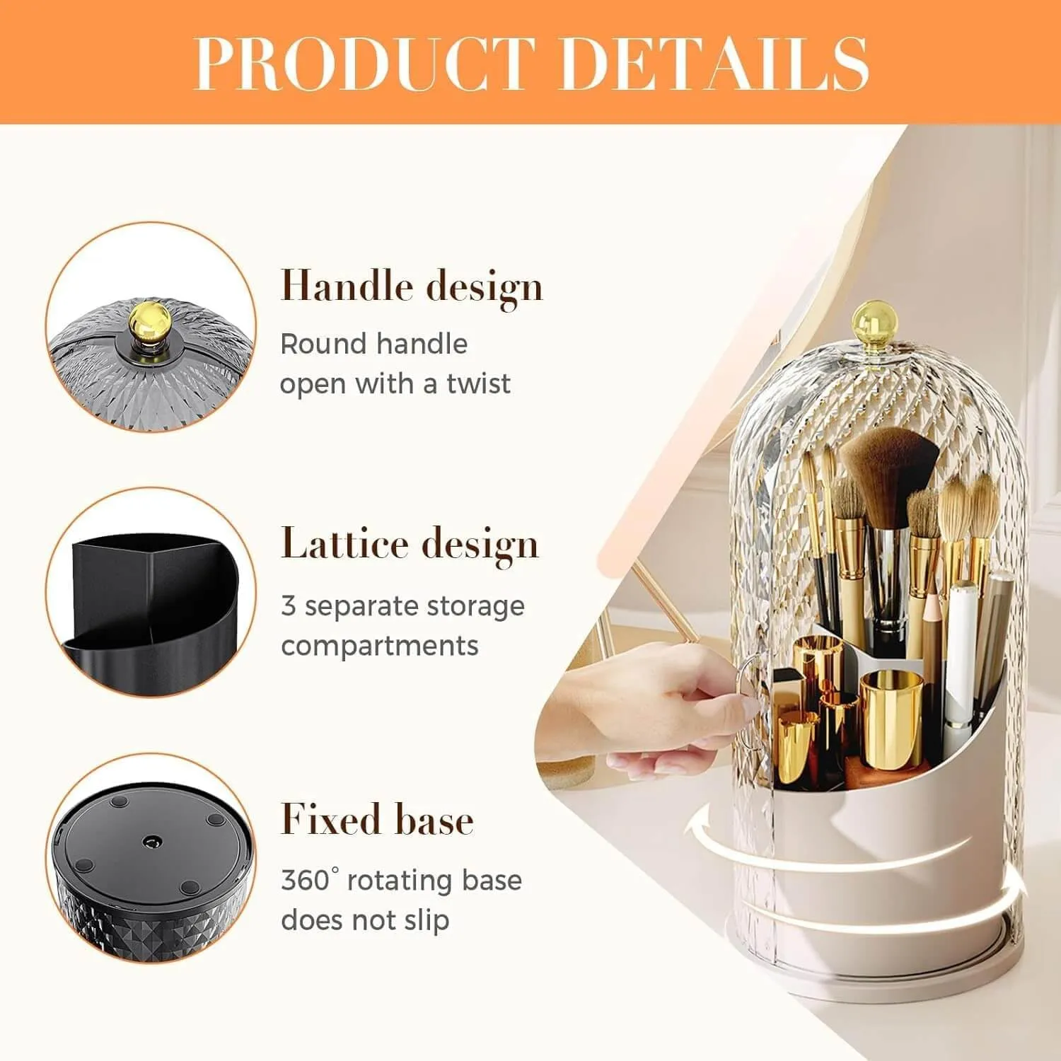 Rotating Bathroom Organizer Toothbrush Holders with Sliding Lid Waterproof Dustproof Makeup Brushes Storage Concealed Vanity Covered Brush Holder 360° Space-Saving Design (A03)