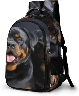 Rottweiler Wallpaper Travel Backpack Adjustable Computer Bag Casual Travel Daypack Satchel Backpack Unisex