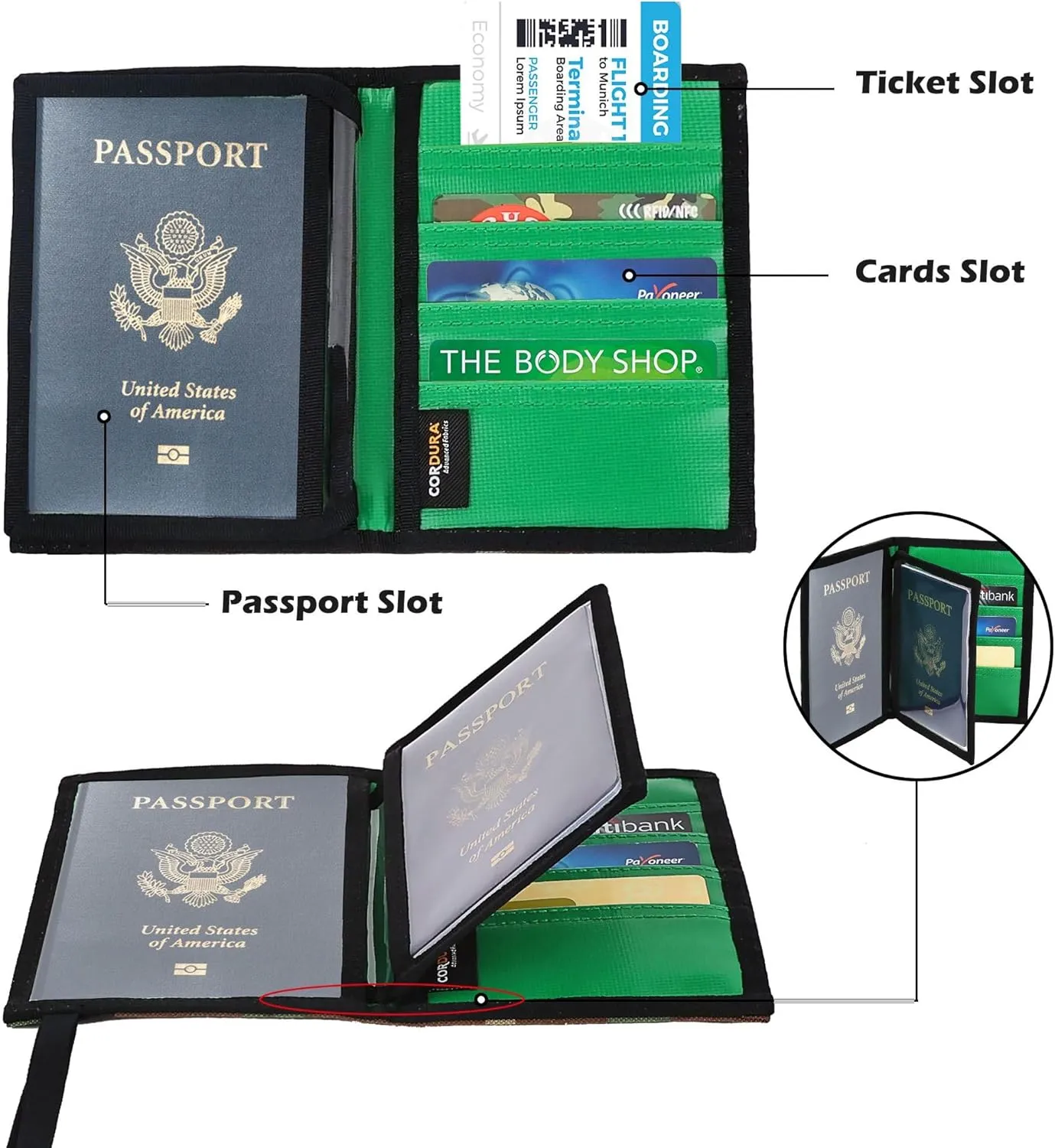 Rough Enough Passport Holder Wallet Cover Case Men Women Kids Family for Travel Vacation Trip Essential Cordura Camo