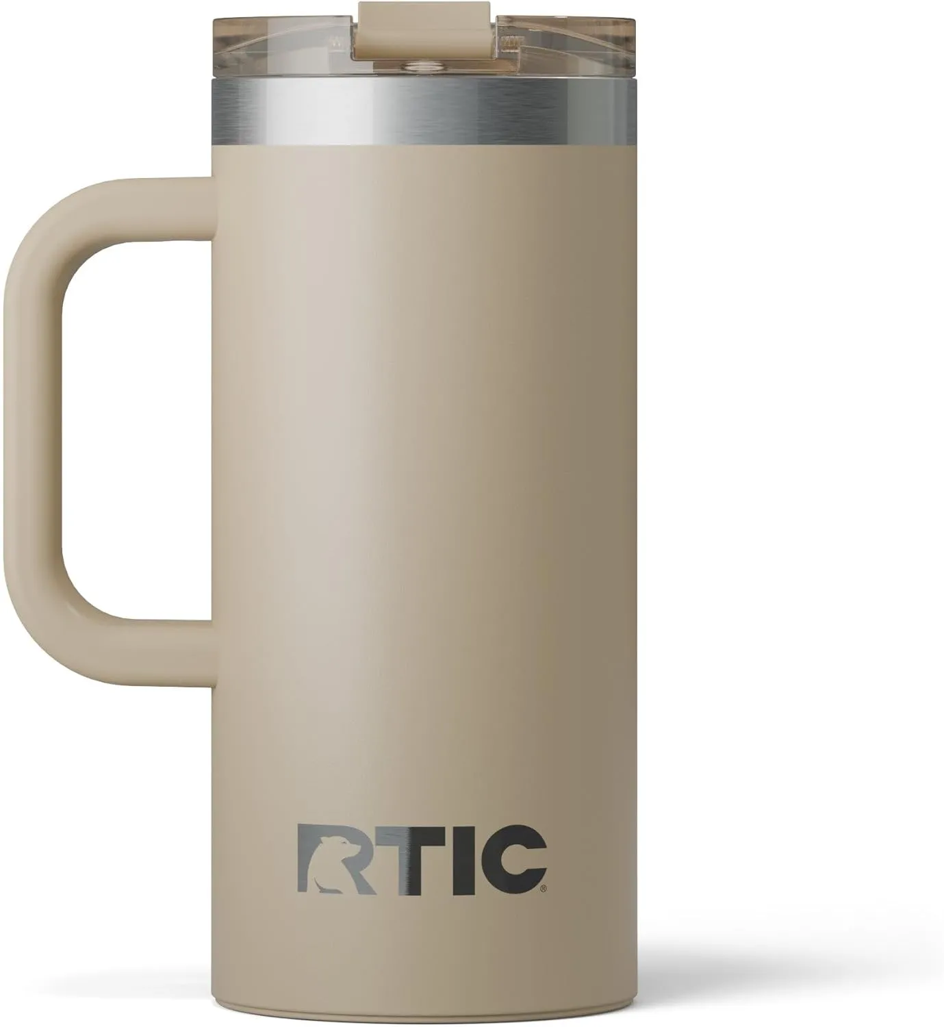 RTIC 16oz Road Trip Travel Mug with Lid and Handle, Insulated, Stainless Steel, Metal, Double Wall Vacuum-Insulation, Ceramic Lined, Portable Coffee, Tea Cup for Hot and Cold Drink, Beach