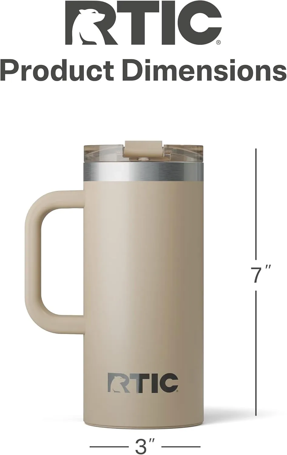 RTIC 16oz Road Trip Travel Mug with Lid and Handle, Insulated, Stainless Steel, Metal, Double Wall Vacuum-Insulation, Ceramic Lined, Portable Coffee, Tea Cup for Hot and Cold Drink, Beach