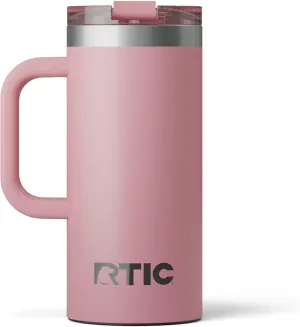 RTIC 16oz Road Trip Travel Mug with Lid and Handle, Insulated, Stainless Steel, Metal, Double Wall Vacuum-Insulation, Ceramic Lined, Portable Coffee, Tea Cup for Hot and Cold Drink, Dusty Rose