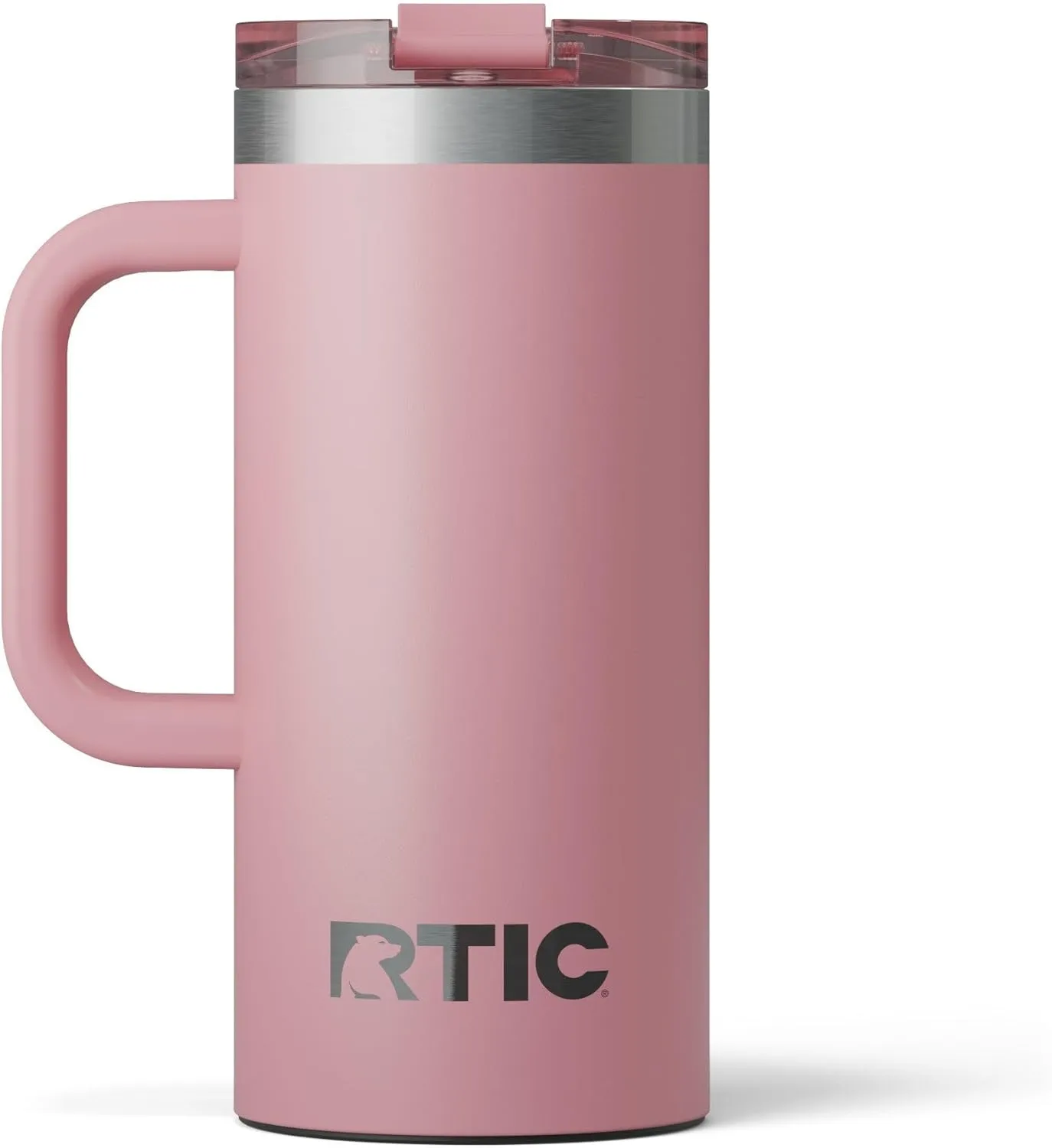RTIC 16oz Road Trip Travel Mug with Lid and Handle, Insulated, Stainless Steel, Metal, Double Wall Vacuum-Insulation, Ceramic Lined, Portable Coffee, Tea Cup for Hot and Cold Drink, Dusty Rose