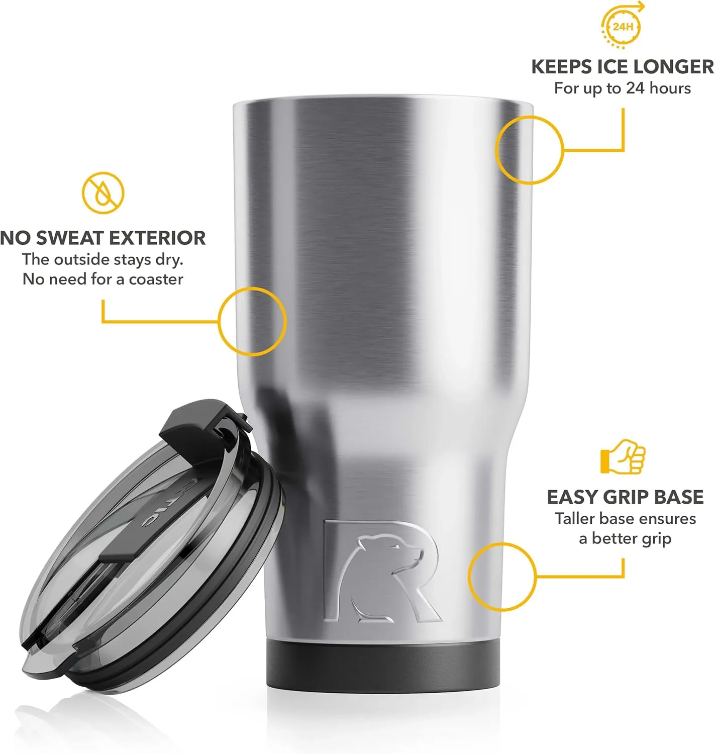 RTIC 20 oz Insulated Tumbler Stainless Steel Coffee Travel Mug with Lid, Spill Proof, Hot Beverage and Cold, Portable Thermal Cup for Car, Camping