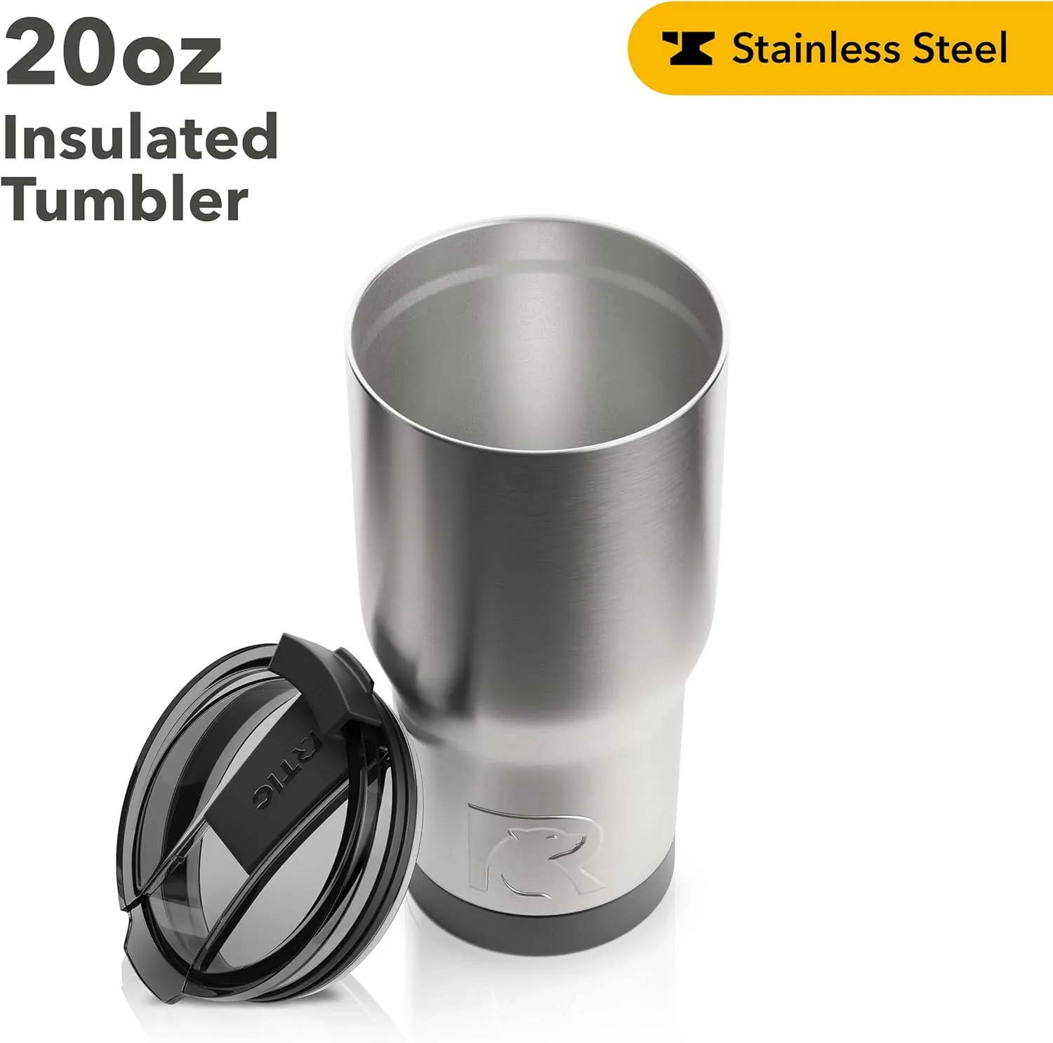 RTIC 20 oz Insulated Tumbler Stainless Steel Coffee Travel Mug with Lid, Spill Proof, Hot Beverage and Cold, Portable Thermal Cup for Car, Camping