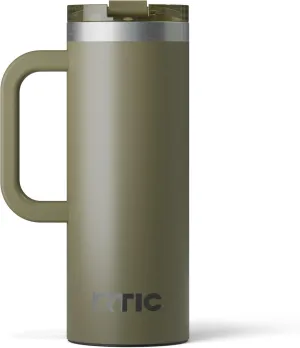 RTIC 20oz Road Trip Travel Mug with Lid and Handle, Insulated, Stainless Steel, Metal, Double Wall Vacuum-Insulation, Ceramic Lined, Portable Coffee, Tea Cup for Hot and Cold Drink, Olive