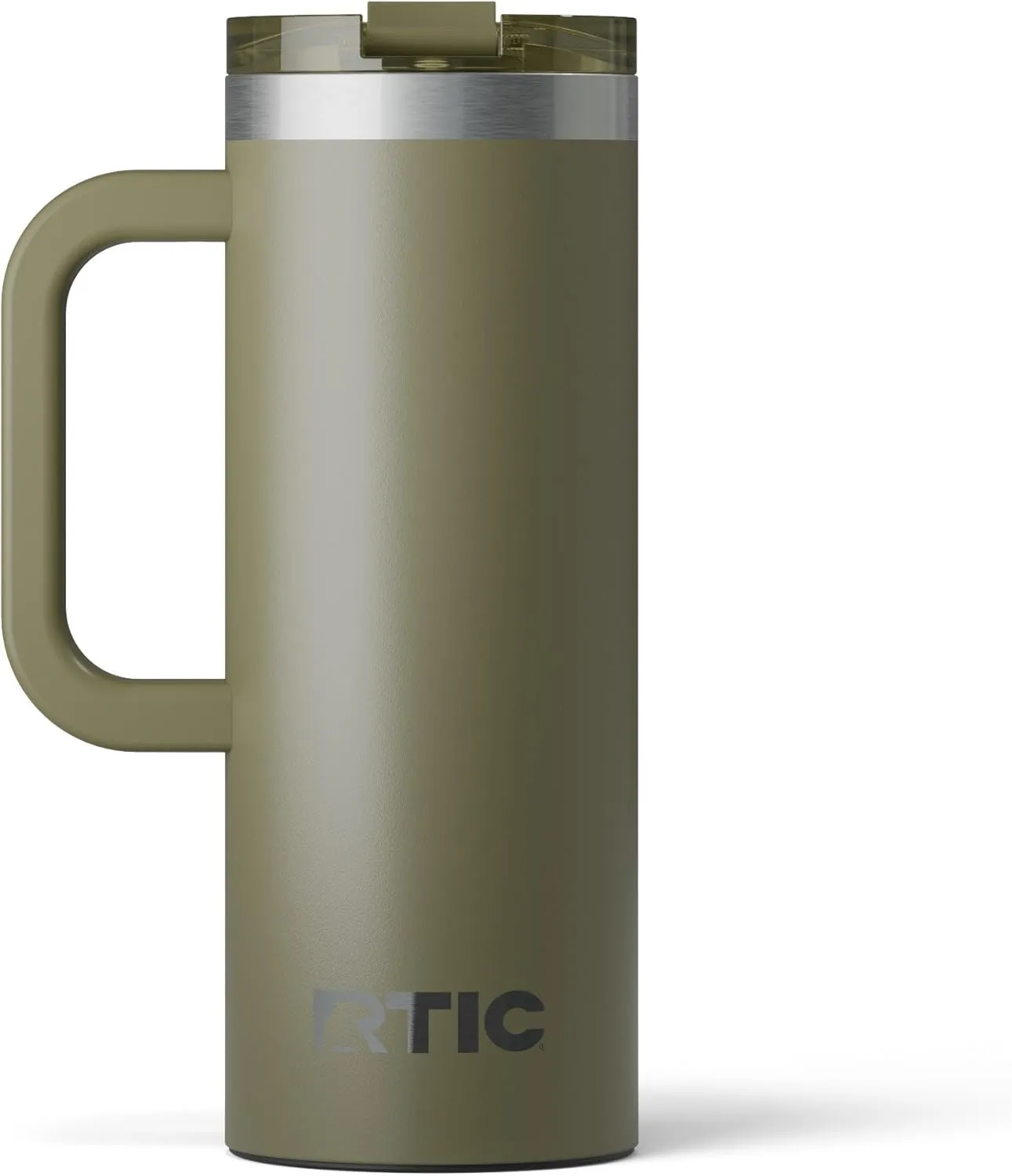 RTIC 20oz Road Trip Travel Mug with Lid and Handle, Insulated, Stainless Steel, Metal, Double Wall Vacuum-Insulation, Ceramic Lined, Portable Coffee, Tea Cup for Hot and Cold Drink, Olive