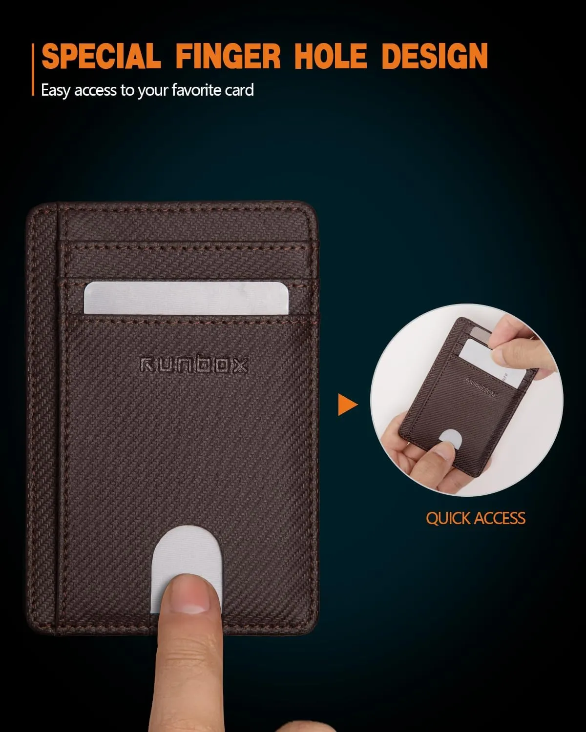 RUNBOX Slim Minimalist RFID Blocking Front Pocket Leather Wallets for Men Women Gift Box Coffee