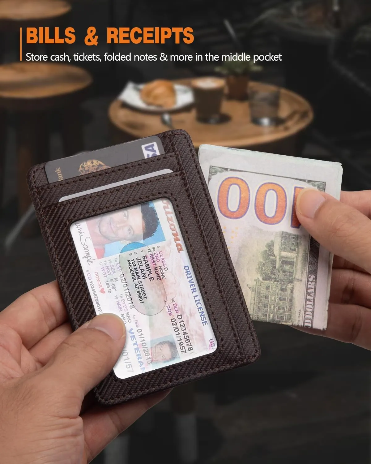 RUNBOX Slim Minimalist RFID Blocking Front Pocket Leather Wallets for Men Women Gift Box Coffee
