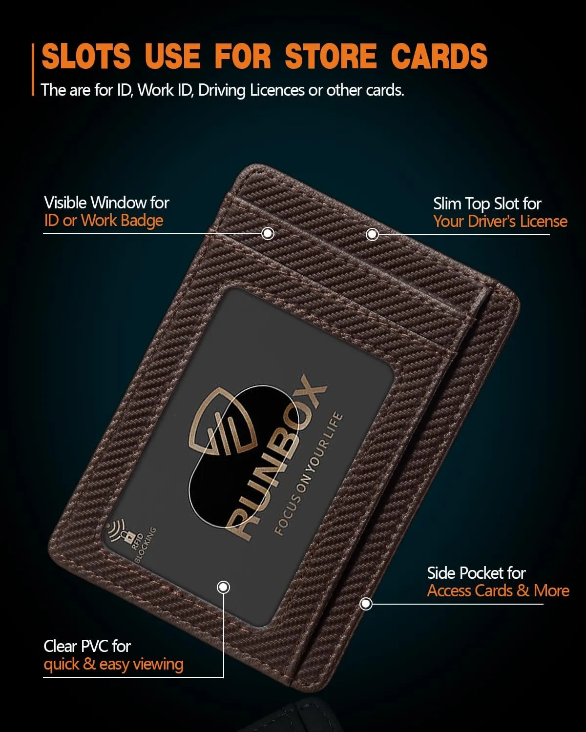 RUNBOX Slim Minimalist RFID Blocking Front Pocket Leather Wallets for Men Women Gift Box Coffee