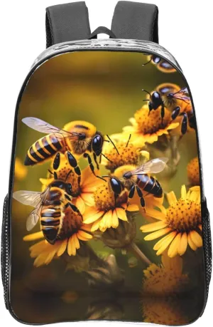 Rural Honey Bees flowers print Clear Backpacks for Office Transparent See Through Backpack Clear Bookbag for Adults
