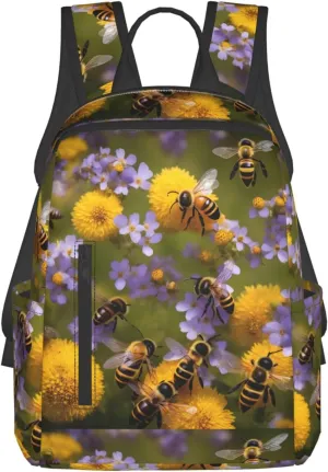 Rural Honey Bees Wildflowers Lightweight Backpack Travel Shoulder Bag with Stylish Print, Leisure Day Trips Shopping Backpack