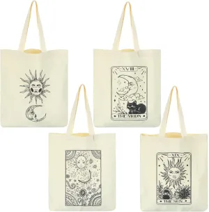 Sadnyy 4 Pieces Moon Canvas Tote Bags cute Aesthetic Vintage Women's Canvas Grocery Shopping Tote Bags with Handles for Women Teacher Gift Graduation Gifts