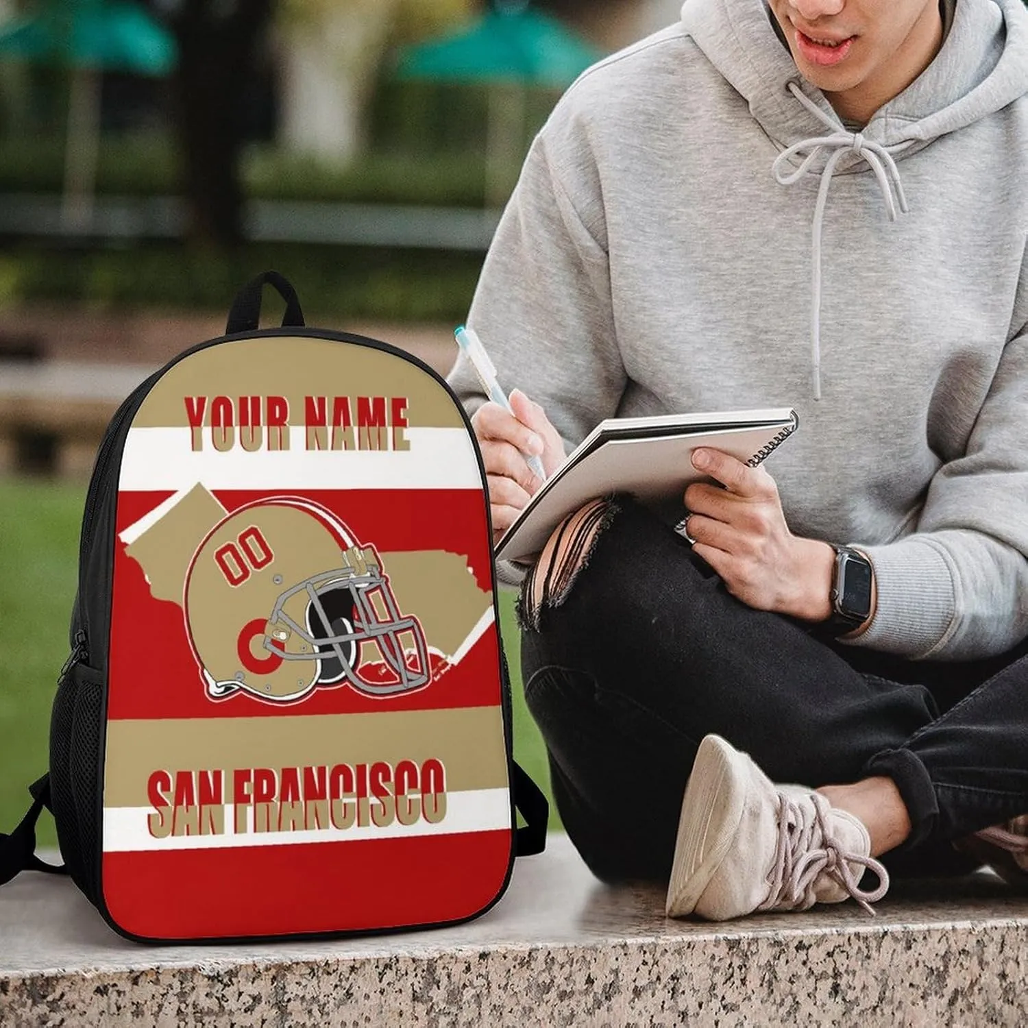 San Francisco Backpack 17 Inch SchoolBag, Personalized Any Name Number High Capacity Laptop Bag Casual Daypack for Man/Woman/Girl/Boy