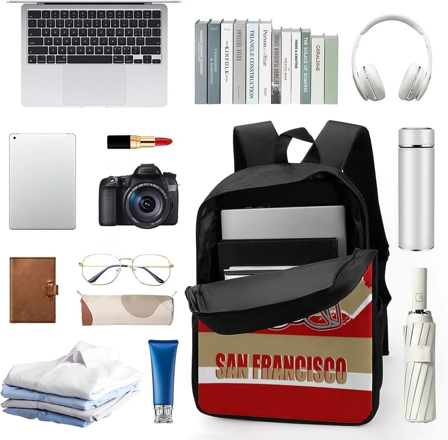San Francisco Backpack 17 Inch SchoolBag, Personalized Any Name Number High Capacity Laptop Bag Casual Daypack for Man/Woman/Girl/Boy