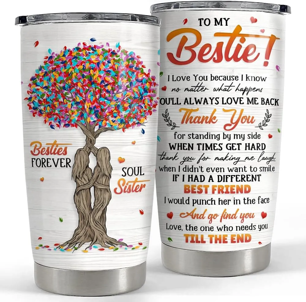 SANDJEST Best Friend Tumbler 20oz Besties Gifts for Women BFF Soul Sister Bestie Stainless Steel Insulated Tumblers Coffee Travel Mug Cup Friendship Gift for Birthday Christmas