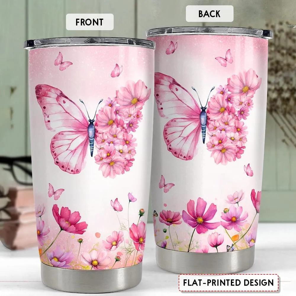 SANDJEST Butterfly Tumbler 20oz Butterfly Gifts for Women Girl Teen Stainless Steel Insulated Tumblers Coffee Travel Cup Mug Gift for Birthday Christmas