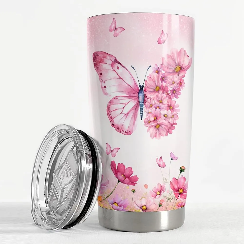 SANDJEST Butterfly Tumbler 20oz Butterfly Gifts for Women Girl Teen Stainless Steel Insulated Tumblers Coffee Travel Cup Mug Gift for Birthday Christmas