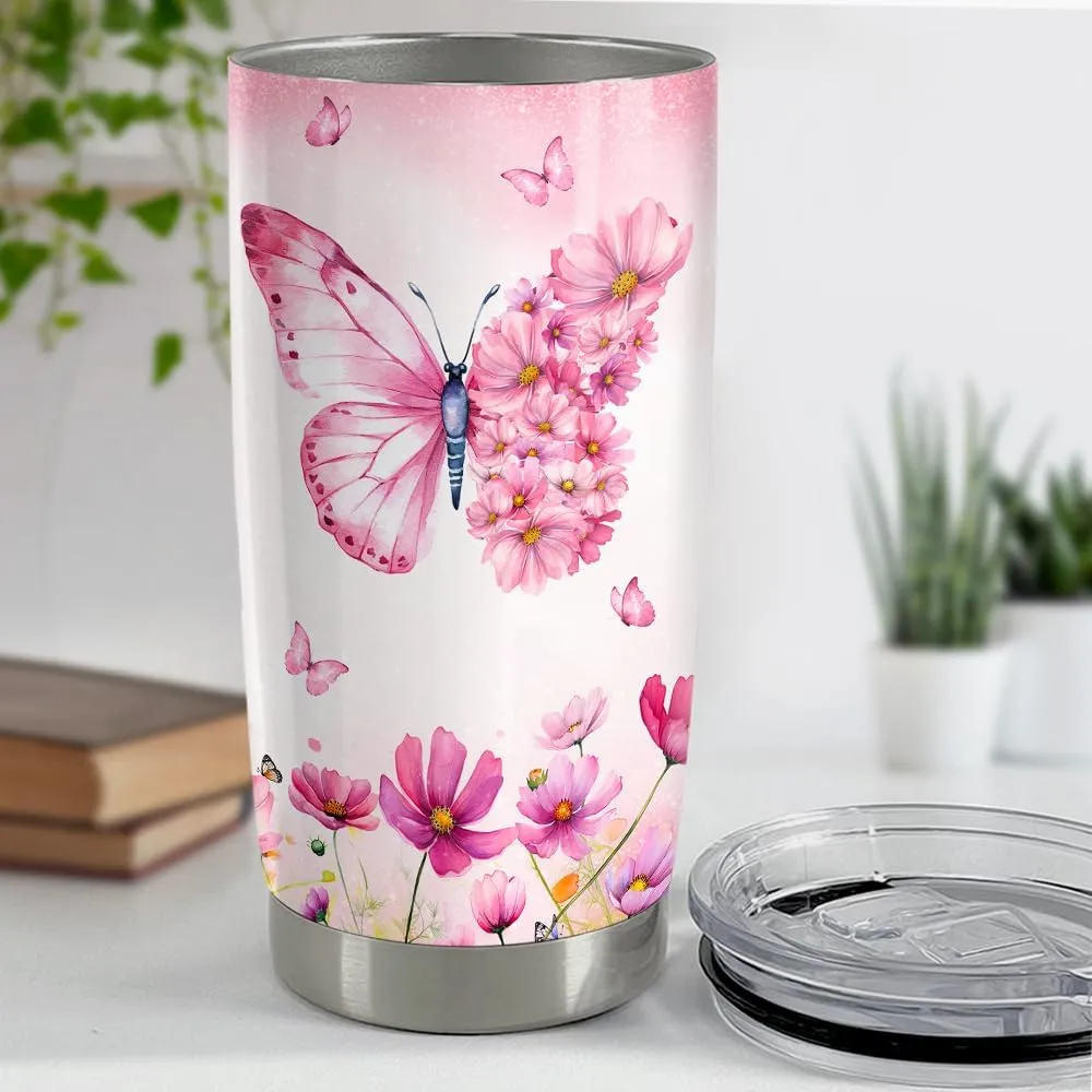 SANDJEST Butterfly Tumbler 20oz Butterfly Gifts for Women Girl Teen Stainless Steel Insulated Tumblers Coffee Travel Cup Mug Gift for Birthday Christmas