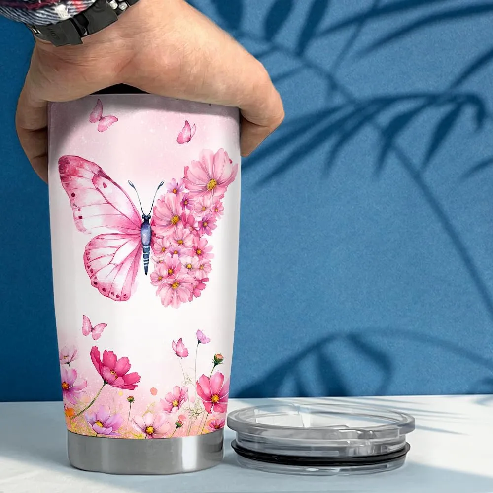 SANDJEST Butterfly Tumbler 20oz Butterfly Gifts for Women Girl Teen Stainless Steel Insulated Tumblers Coffee Travel Cup Mug Gift for Birthday Christmas