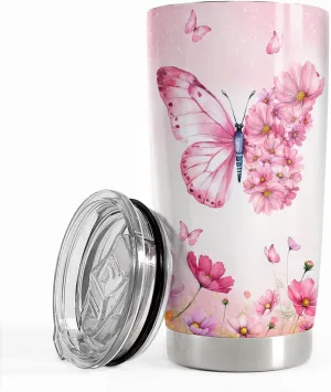 SANDJEST Butterfly Tumbler 20oz Butterfly Gifts for Women Girl Teen Stainless Steel Insulated Tumblers Coffee Travel Cup Mug Gift for Birthday Christmas