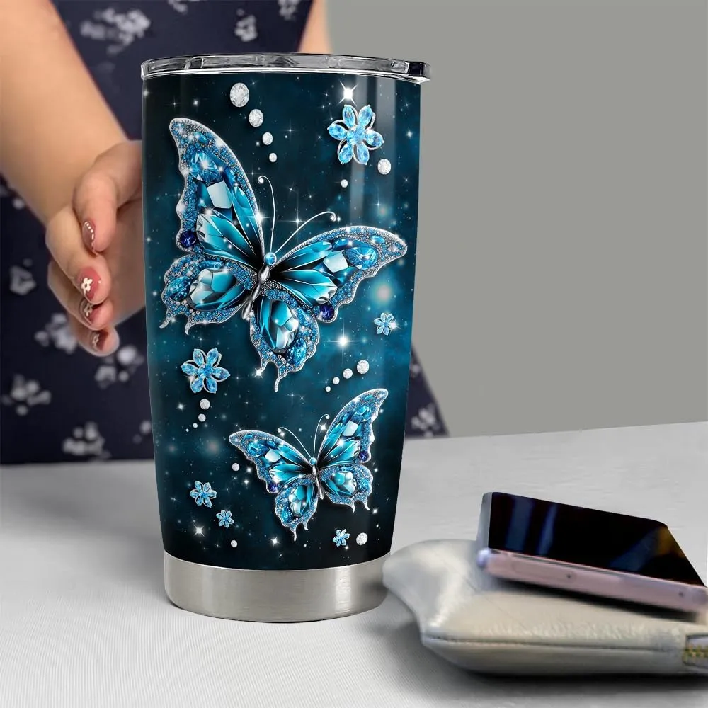 SANDJEST Butterfly Tumbler 20oz Stainless Steel Insulated Tumblers Coffee Travel Mug Cup Jewelry Drawings Style Butterfly Gifts for Women Girls Teen Gift for Birthday Christmas