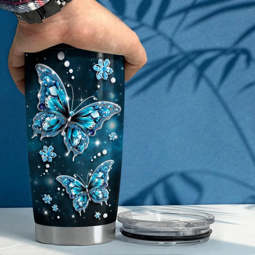 SANDJEST Butterfly Tumbler 20oz Stainless Steel Insulated Tumblers Coffee Travel Mug Cup Jewelry Drawings Style Butterfly Gifts for Women Girls Teen Gift for Birthday Christmas