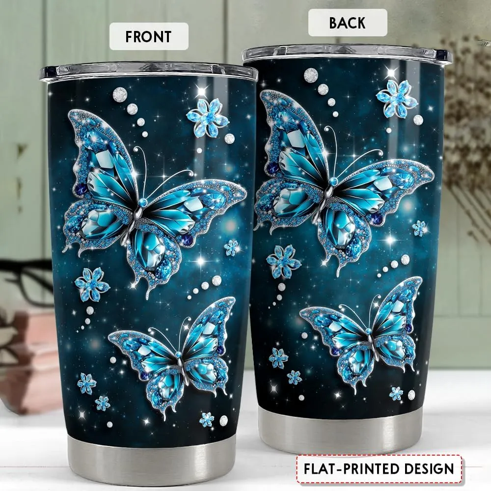 SANDJEST Butterfly Tumbler 20oz Stainless Steel Insulated Tumblers Coffee Travel Mug Cup Jewelry Drawings Style Butterfly Gifts for Women Girls Teen Gift for Birthday Christmas