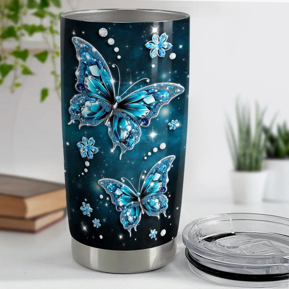 SANDJEST Butterfly Tumbler 20oz Stainless Steel Insulated Tumblers Coffee Travel Mug Cup Jewelry Drawings Style Butterfly Gifts for Women Girls Teen Gift for Birthday Christmas