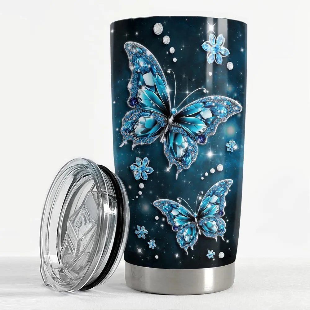 SANDJEST Butterfly Tumbler 20oz Stainless Steel Insulated Tumblers Coffee Travel Mug Cup Jewelry Drawings Style Butterfly Gifts for Women Girls Teen Gift for Birthday Christmas