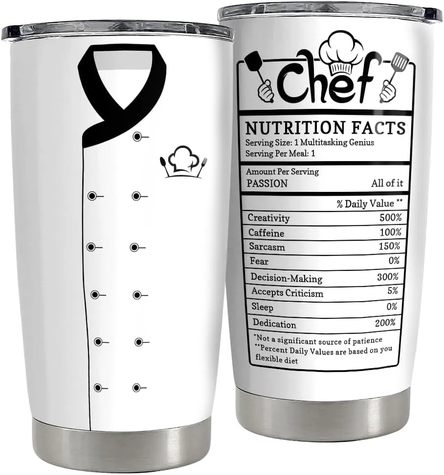 SANDJEST Chef Tumbler 20oz Stainless Steel Insulated Tumblers Coffee Travel Mug Cup Chefs Gifts for Birthday, Christmas, Cook Lovers