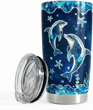 SANDJEST Dolphin Gifts for Women Girls Dolphin Tumbler 20oz Jewelry Drawings Stainless Steel Insulated Tumblers Coffee Travel Mug Cup Gift for Birthday Christmas